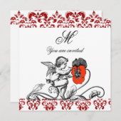 ENGEL SCHILDERT EEN RODE BLOEM DAMAST MONOGRAM KAART (Voorkant / Achterkant)