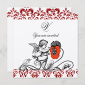 ENGEL SCHILDERT EEN RODE BLOEM DAMAST MONOGRAM KAART (Voorkant / Achterkant)