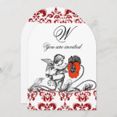 ENGEL SCHILDERT EEN RODE BLOEM DAMAST MONOGRAM KAART (Voorkant / Achterkant)