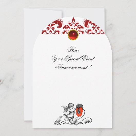 ENGEL SCHILDERT EEN RODE BLOEM DAMAST MONOGRAM KAART (Achterkant)