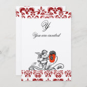 ENGEL SCHILDERT EEN RODE BLOEM DAMAST MONOGRAM KAART (Voorkant / Achterkant)