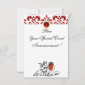 ENGEL SCHILDERT EEN RODE BLOEM DAMAST MONOGRAM KAART (Achterkant)