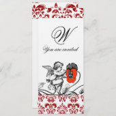 ENGEL SCHILDERT EEN RODE BLOEM DAMAST MONOGRAM LIN KAART (Voorkant / Achterkant)