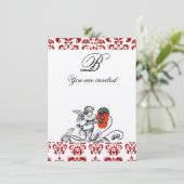 ENGEL SCHILDERT EEN RODE BLOEM DAMAST MONOGRAM vil Kaart (Staand voorkant)