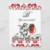 ENGEL SCHILDERT EEN RODE BLOEM DAMAST MONOGRAM vil Kaart (Voorkant / Achterkant)