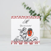 ENGEL SCHILDERT EEN RODE BLOEM DAMAST MONOGRAM vil Kaart (Staand voorkant)