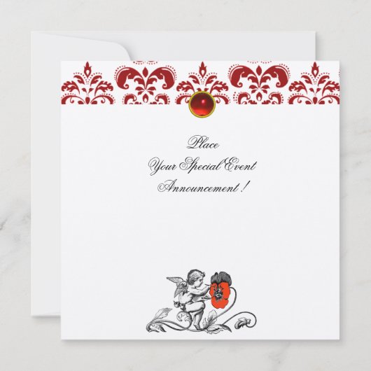 ENGEL SCHILDERT EEN RODE BLOEM DAMAST MONOGRAM vil Kaart (Achterkant)