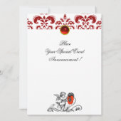 ENGEL SCHILDERT EEN RODE BLOEM DAMAST MONOGRAMM KAART (Achterkant)
