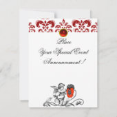 ENGEL SCHILDERT EEN RODE BLOEM DAMAST MONOGRAMME KAART (Achterkant)