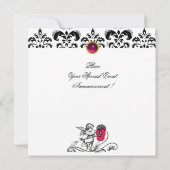 ENGEL SCHILDERT EEN ROZE BLOEM DAMAST MONOGRAMME KAART (Achterkant)