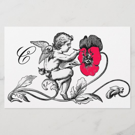 ENGEL SCHILDERT EEN ROZE BLOEM MONOGRAAM BRIEFPAPIER (Voorkant)