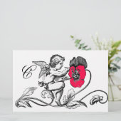 ENGEL SCHILDERT EEN ROZE BLOEM MONOGRAAM BRIEFPAPIER (Staand voorkant)