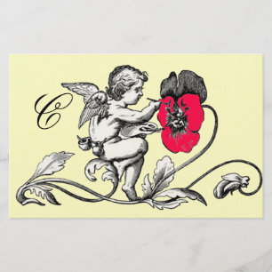 ENGEL SCHILDERT EEN ROZE BLOEM MONOGRAM BRIEFPAPIER