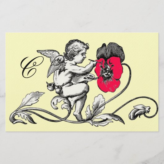 ENGEL SCHILDERT EEN ROZE BLOEM MONOGRAM BRIEFPAPIER (Voorkant)
