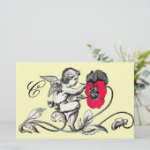 ENGEL SCHILDERT EEN ROZE BLOEM MONOGRAM BRIEFPAPIER (Staand voorkant)