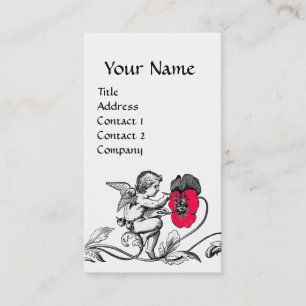 ENGEL SCHILDERT EEN ROZE BLOEM MONOGRAM Zwart Wit Visitekaartje