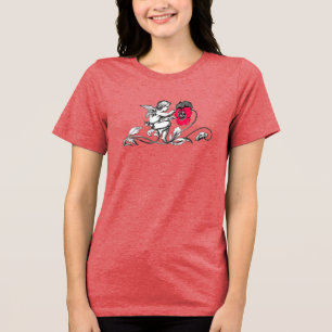 Engel schildert een roze bloem Tri-Blend shirt