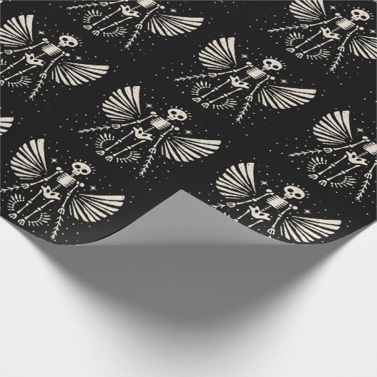 Engel skelet Gotische Kerstmis Cadeaupapier (Hoek)