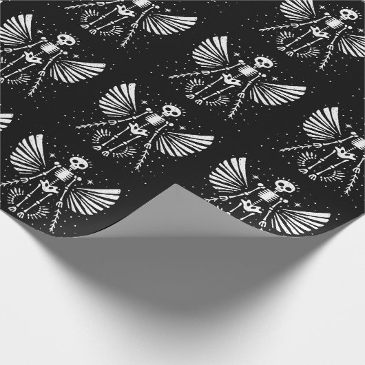 Engel skelet Gotische Kerstmis Cadeaupapier (Hoek)