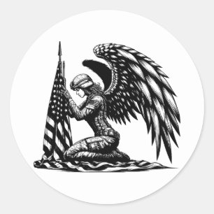 engel soldaat vrouw USA Vlag Patriottische Kunst Ronde Sticker