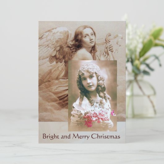 ENGEL SPEELT LYRA OVER DE WOLKEN Fotosjabloon Kaart (Staand voorkant)