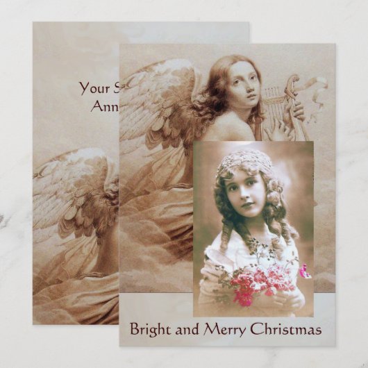 ENGEL SPEELT LYRA OVER DE WOLKEN Fotosjabloon Kaart (Voorkant / Achterkant)