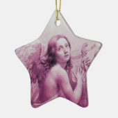 ENGEL SPEELT LYRA OVER DE WOLKEN Pink Ster Keramisch Ornament (Links)