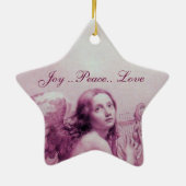 ENGEL SPEELT LYRA OVER DE WOLKEN Pink Ster Keramisch Ornament (Achterkant)