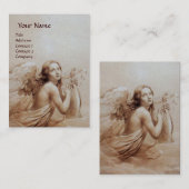 ENGEL SPELEN LYRA OVER DE WOLKEN, parel papier Visitekaartje (Voorkant / Achterkant)