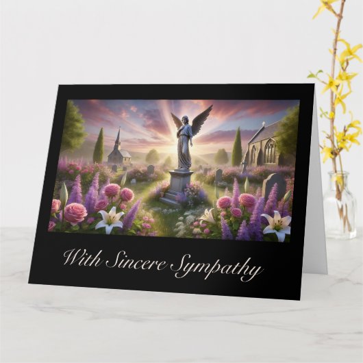 Engel standbeeld met bloemen sympathie kaart (Gele Bloem)