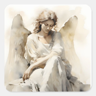 Engel van de Dood Sympathie Verlies Rouw Aquarel K Vierkante Sticker