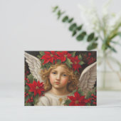 Engel van Kerstmis met rode Poinsettia Krans Feestdagenkaart (Staand voorkant)