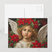 Engel van Kerstmis met rode Poinsettia Krans Feestdagenkaart (Voorkant / Achterkant)
