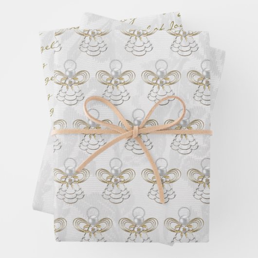 Engel van vreugde Elegant Goud Witte Parels & Kant Inpakpapier Vel (In situ)