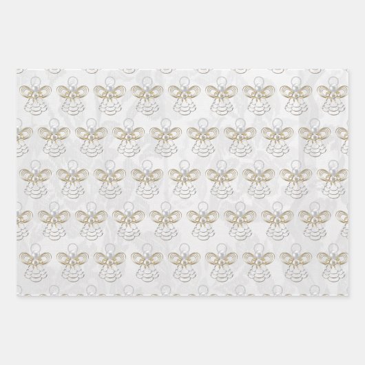 Engel van vreugde Elegant Goud Witte Parels & Kant Inpakpapier Vel (Voorkant)