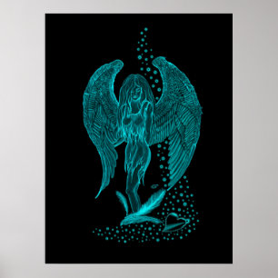 Engel, verloren in Liefde, zwart en groen Design Poster