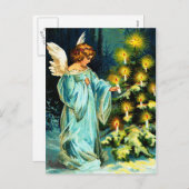 Engel versieren kerstboom feestdagenkaart (Voorkant / Achterkant)