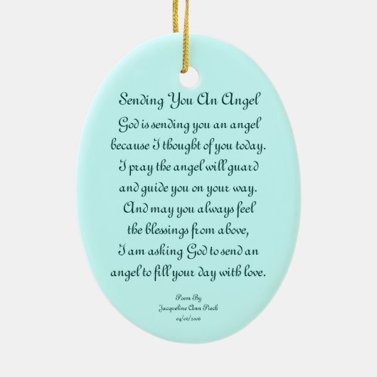 engel-versiering met gedicht keramisch ornament (Achterkant)