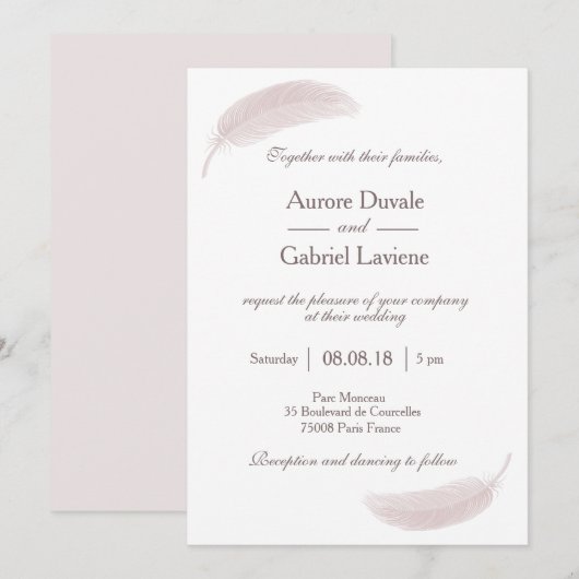 Engel vether donkerroze witte elegante bruiloft kaart (Voorkant / Achterkant)