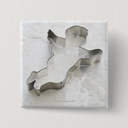 Engel vormige koekjessnijder, met bloem, close-up vierkante button 5,1 cm (Voorkant)