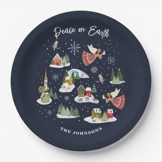 Engel Vrede op Aarde Kerstmis Papieren Bordje (Voorkant)