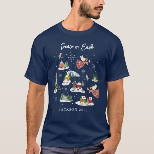 Engel Vrede op Aarde Kerstmis T-shirt (Voorkant)
