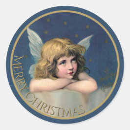  Engel Vrolijk kerstblauw en goud Ronde Sticker
