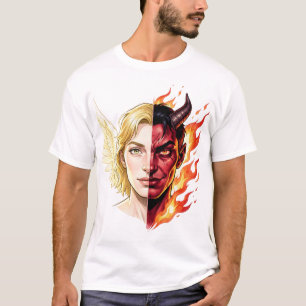 Engel vs Demon Gespleten Gezicht 😇😈 T-shirt