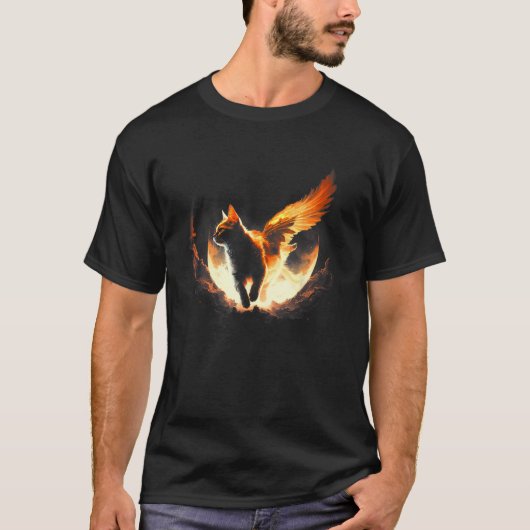 Engel Vuur Kat Vliegende Kat T-shirt (Voorkant)