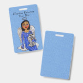 Engel Zilveren Halo Blauwe Jurk Ogen Witte Engel K Badge (Front & Back)