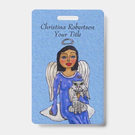 Engel Zilveren Halo Blauwe Jurk Ogen Witte Engel K Badge (Front)