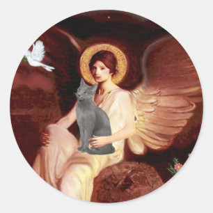 Engel Zittend - Russische Blauwe Kat Ronde Sticker