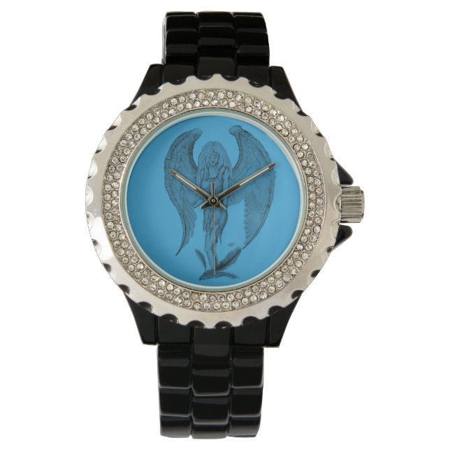 Engel zwart-blauw ontwerp horloge (Voorkant)