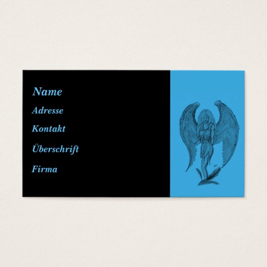Engel zwart-blauw ontwerp visitekaartje (Voorkant)